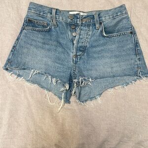 Denim Forum Blue Jean Shorts Frayed Hem